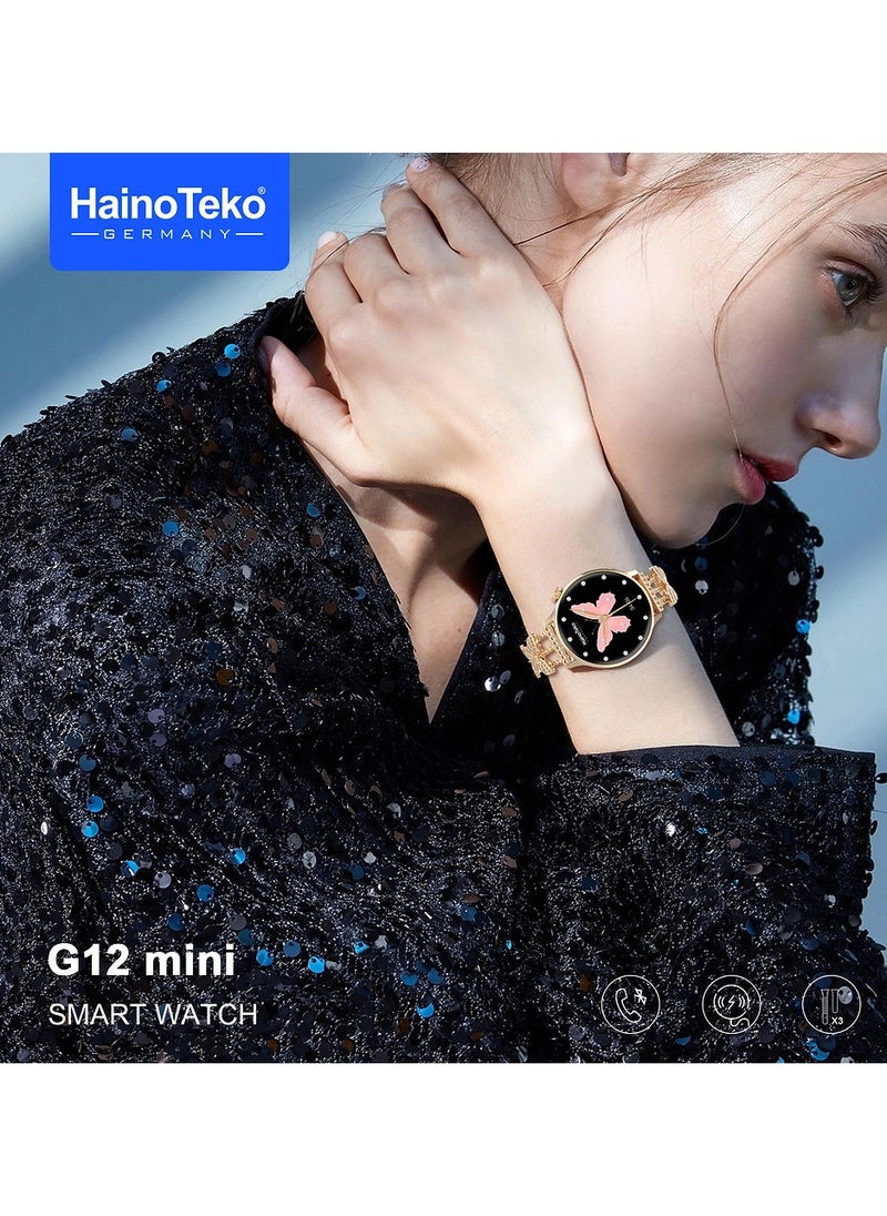 Haino Teko - HainoTeko Germany G12 mini Smart Watch With Round Shape AMOLED Display 3 Pair Straps and Cgarging Cable Designed For Womens Gold - Image 1
