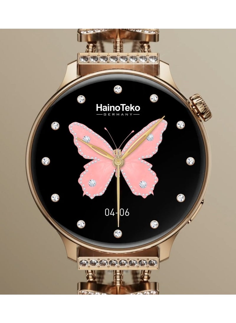 Haino Teko - HainoTeko Germany G12 mini Smart Watch With Round Shape AMOLED Display 3 Pair Straps and Cgarging Cable Designed For Womens Gold - Image 1