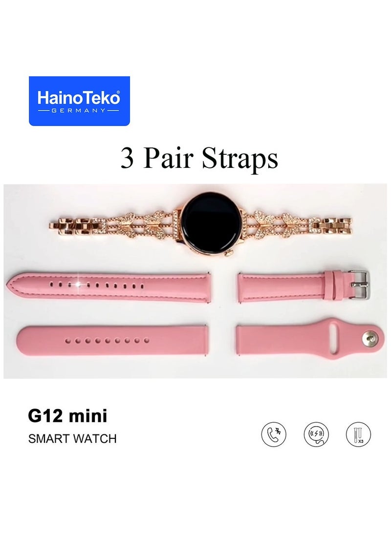 Haino Teko - HainoTeko Germany G12 mini Smart Watch With Round Shape AMOLED Display 3 Pair Straps and Cgarging Cable Designed For Womens Gold - Image 1