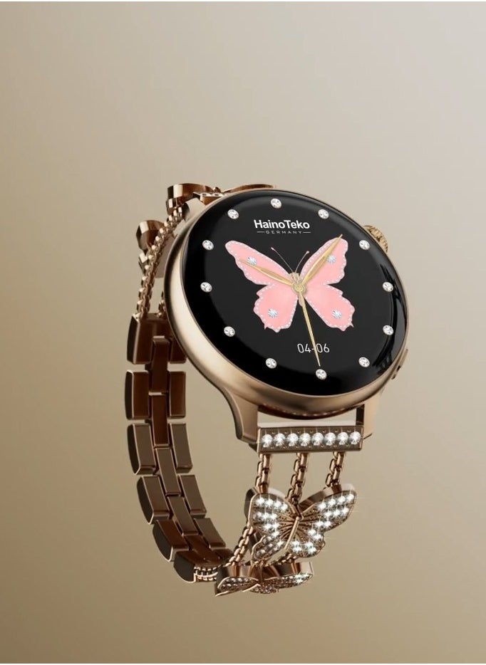 Haino Teko - HainoTeko Germany G12 mini Smart Watch With Round Shape AMOLED Display 3 Pair Straps and Cgarging Cable Designed For Womens Gold - Image 1