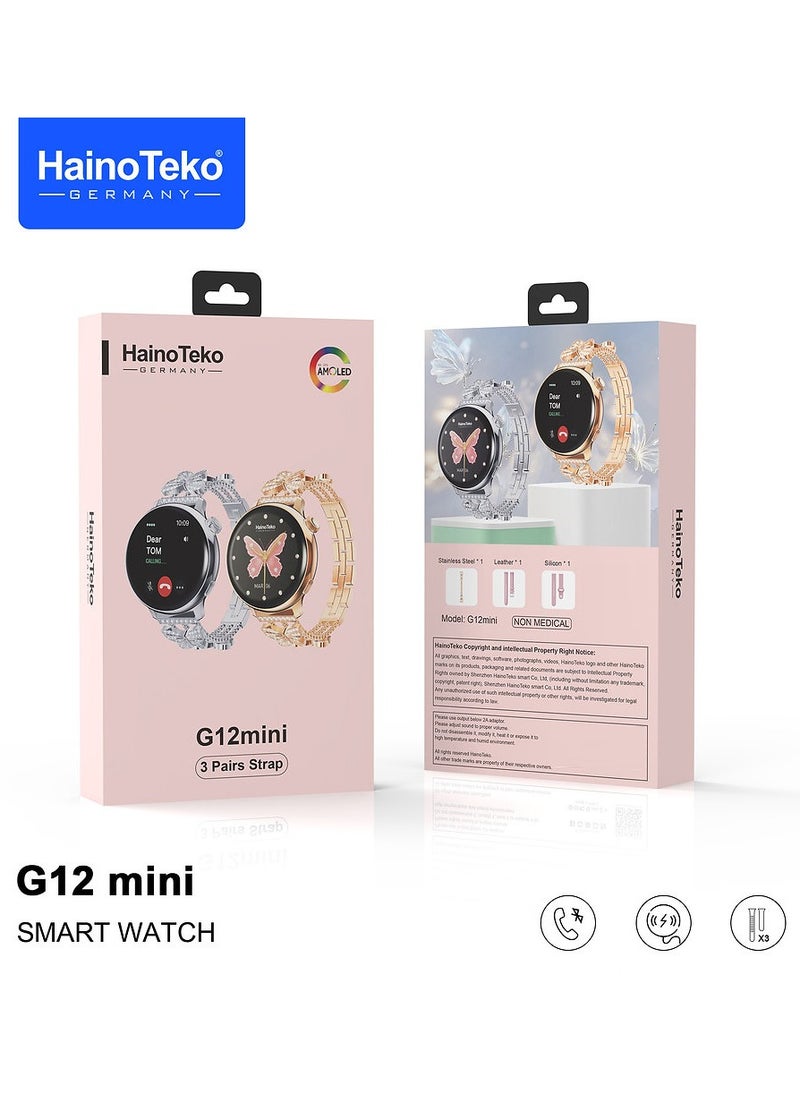Haino Teko - HainoTeko Germany G12 mini Smart Watch With Round Shape AMOLED Display 3 Pair Straps and Cgarging Cable Designed For Womens Gold - Image 1