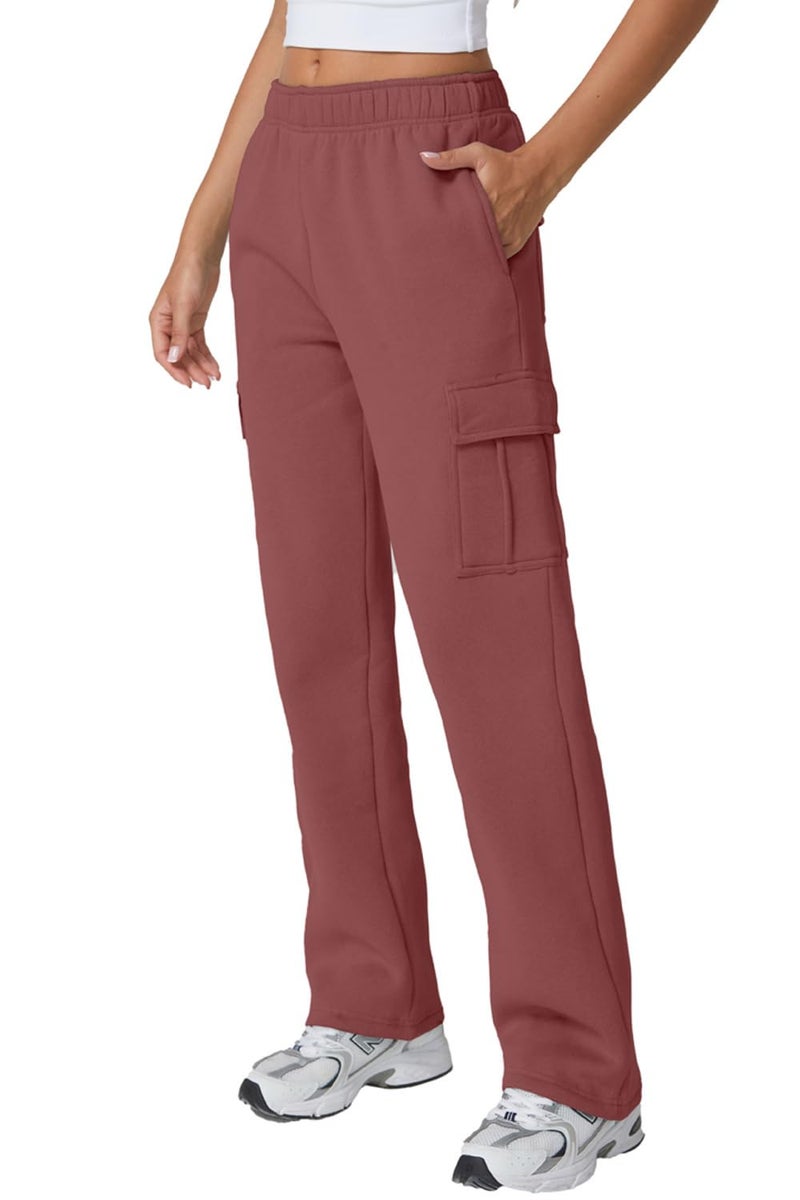 QINSEN Women's Casual Lounge Pants Elastic High Waist Fall Winter Fleece Pants Sweatpants Dusty Rose S - Image 1