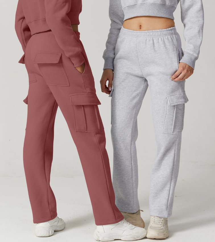 QINSEN Women's Casual Lounge Pants Elastic High Waist Fall Winter Fleece Pants Sweatpants Dusty Rose S - Image 5
