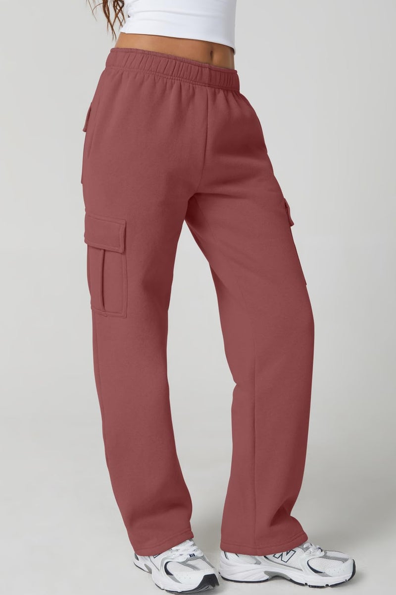 QINSEN Women's Casual Lounge Pants Elastic High Waist Fall Winter Fleece Pants Sweatpants Dusty Rose S - Image 4