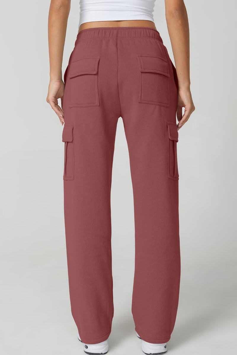 QINSEN Women's Casual Lounge Pants Elastic High Waist Fall Winter Fleece Pants Sweatpants Dusty Rose S - Image 3