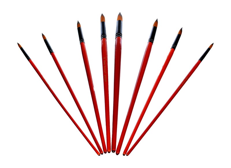 Keep smiling round-pointed tip paint brushes set of 8 different shapes multi functional for gouache, watercolor, oil and acrylic painting - black/red