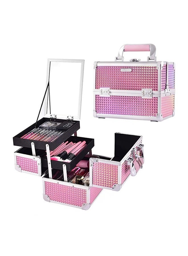 Joligrace Makeup Train Case Cosmetic Box Portable Makeup Case Organizer 2 Trays Makeup Storage with Mirror Locking for Cosmetologist Aesthetic Supplies Nail Tech Traveling Makeup Box Mermaid Pink - Image 1