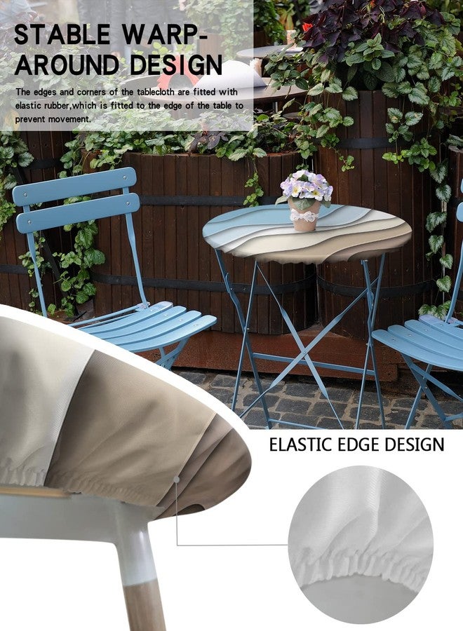 Chees D Zone Blue Brown Gradient Wave Fitted Tablecloth for Round Tables, Ocean Beach Table Cover with Elastic Edge Waterproof Cloth, Modern Abstract Minimalist Art Circles for Kitchen 55-60in - Image 5