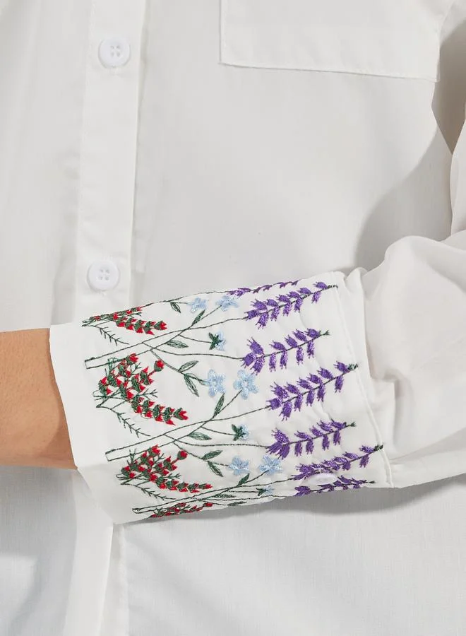 Styli Embroidery Detail Cuffed Long Sleeve Shirt