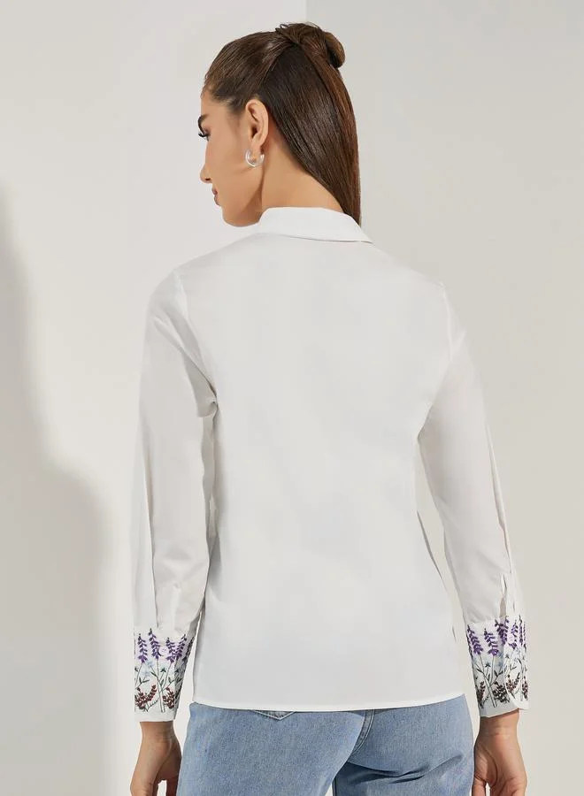 Styli Embroidery Detail Cuffed Long Sleeve Shirt