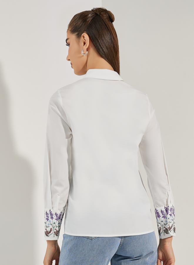 ستايلي بلوزة بتفاصيل مُطرّزة مع اكمام طويلة مكبلة - Image 5