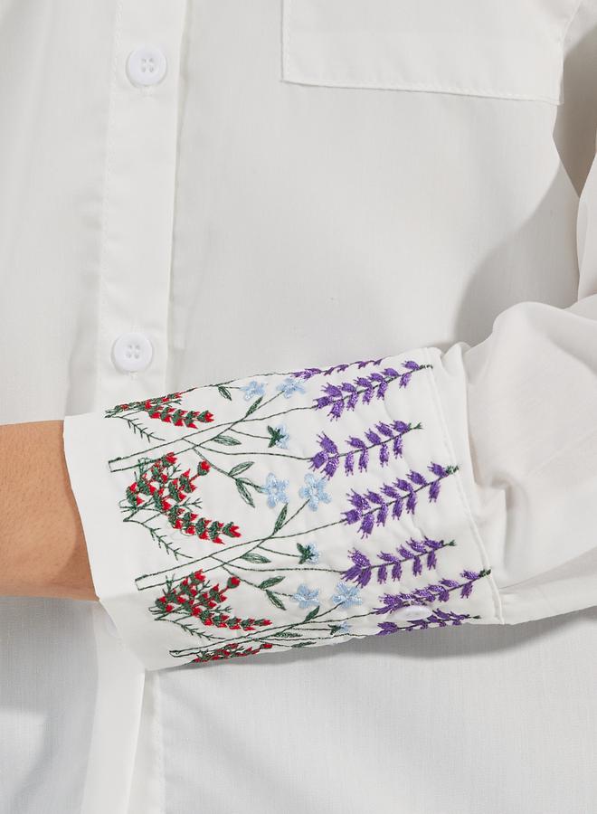 ستايلي بلوزة بتفاصيل مُطرّزة مع اكمام طويلة مكبلة - Image 4