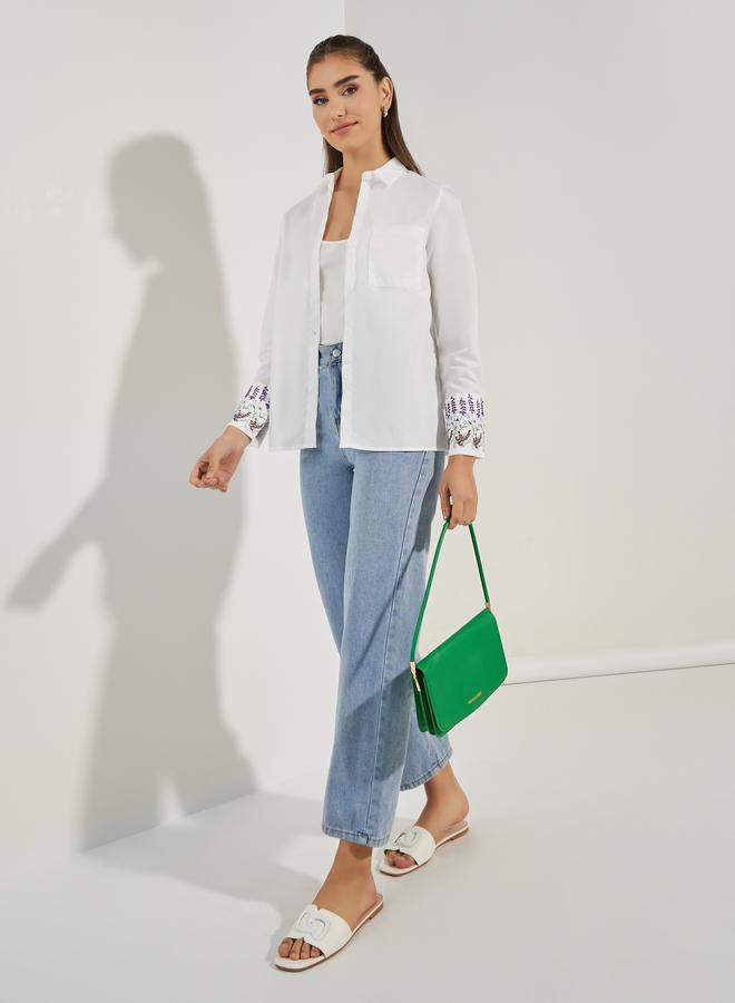 ستايلي بلوزة بتفاصيل مُطرّزة مع اكمام طويلة مكبلة - Image 2