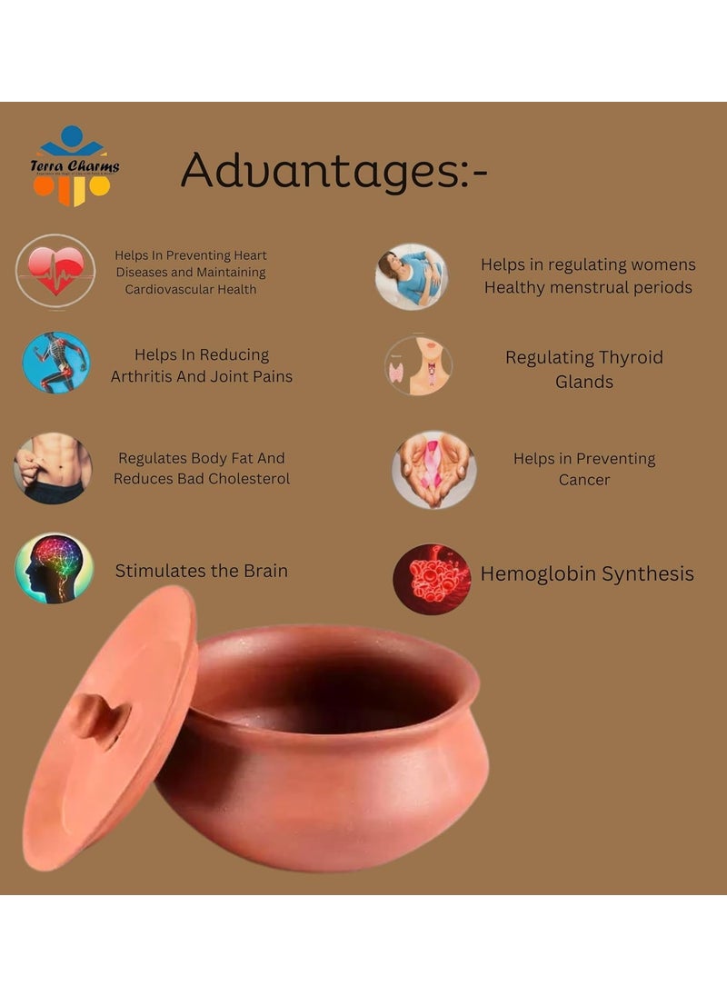 Terra Charms Terra Charms Terracotta Clay Pot Serving Pot Hand Craft Handi for Making Paneer Taste for Healthy Naturelly Food Fitness Light Weight Curd Bowl for Cooking1L Capacity  - Image 5