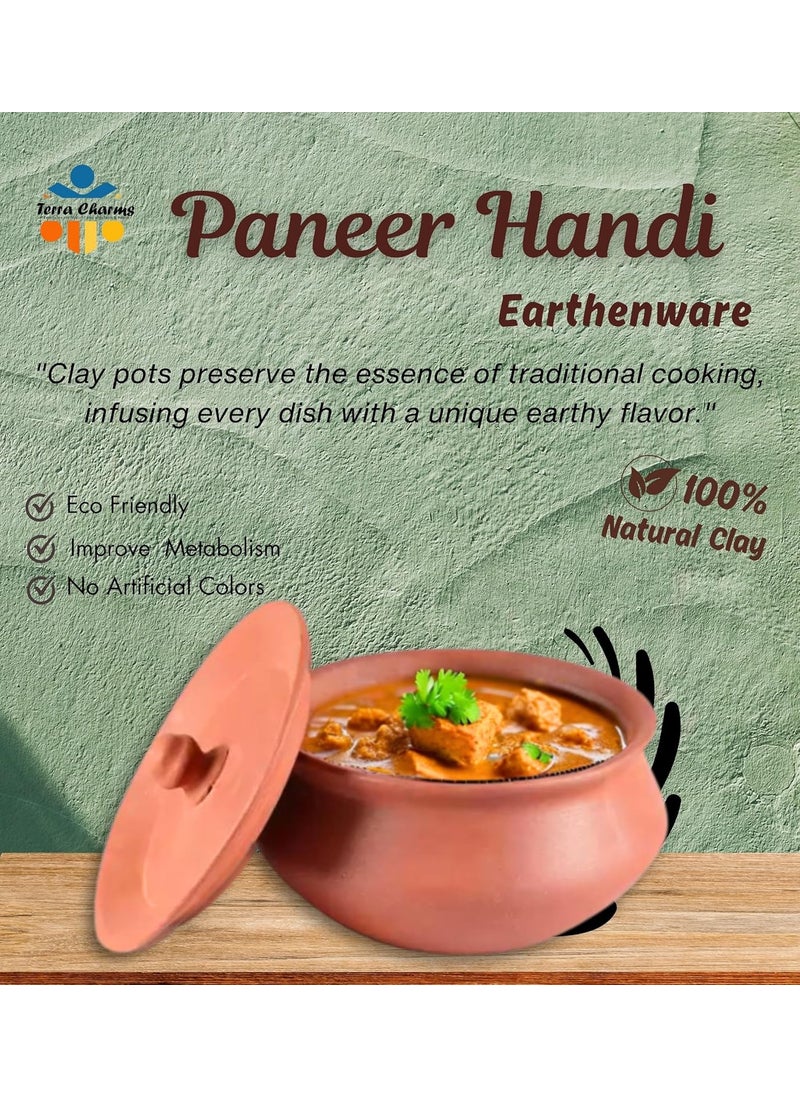 Terra Charms Terra Charms Terracotta Clay Pot Serving Pot Hand Craft Handi for Making Paneer Taste for Healthy Naturelly Food Fitness Light Weight Curd Bowl for Cooking1L Capacity  - Image 2