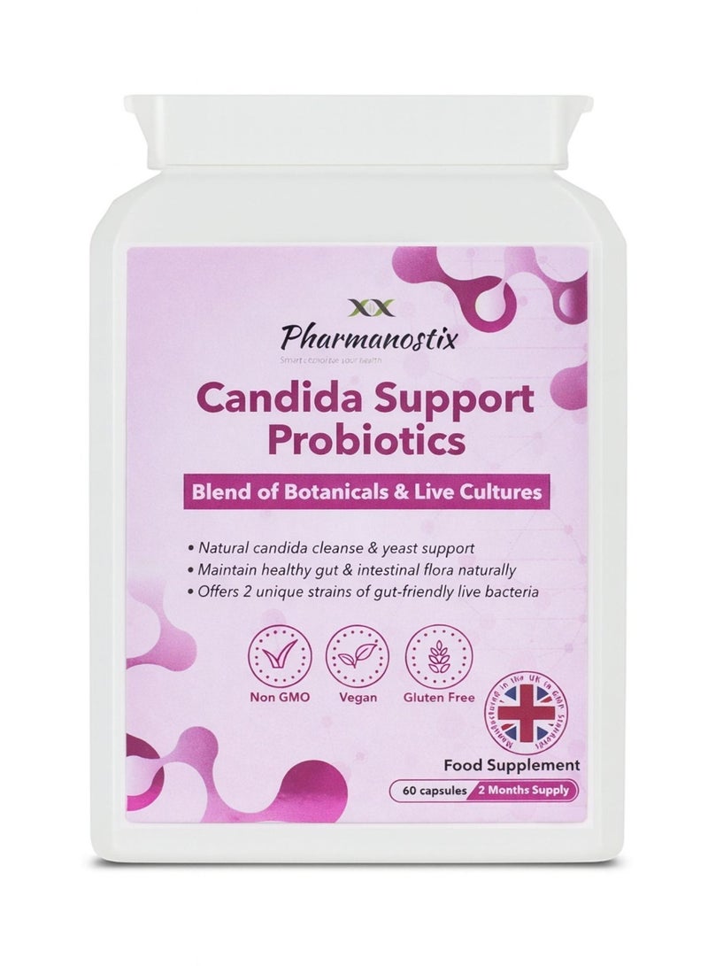 Pharmanostix Candida Support Probiotic Supplement – All-in-One Yeast Balance & Gut Health Formula – Caprylic Acid, Live Cultures & Oregano Leaf – 60 Vegan Capsules - Image 1