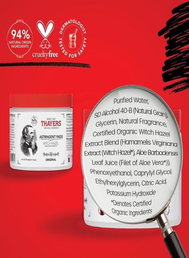 THAYERS Original Witch Hazel Astringent Pads with Aloe Vera Formula, 60 Count - Image 5