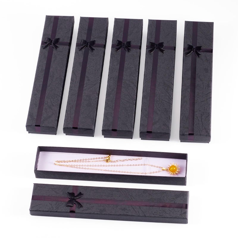 Craftdady 12Pcs Black Necklace Jewelry Gift Boxes Rectangle Cardboard Paper Jewelry Boxes with Bowknot Ribbon Long Empty Jewelry Display Boxes for Festival Birthday Wedding, 7.87 x 1.61 x 0.87 Inch - Image 1