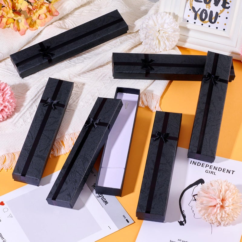 Craftdady 12Pcs Black Necklace Jewelry Gift Boxes Rectangle Cardboard Paper Jewelry Boxes with Bowknot Ribbon Long Empty Jewelry Display Boxes for Festival Birthday Wedding, 7.87 x 1.61 x 0.87 Inch - Image 5