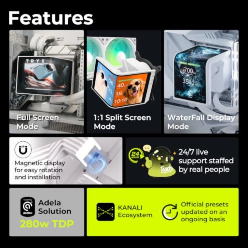 TRYX PANORAMA SE 360 ARGB أبيض 360 مم AIO قابل للدوران 6.67 بوصة AMOLED شاشة منحنية تأثير بصري ثلاثي الأبعاد قابل للتخصيص AIO مبرد 360 مم أبيض Asetek Adela 280w TDP Intel LGA 1851/1700/1200/115X AMD AM5/AM4 - Image 2