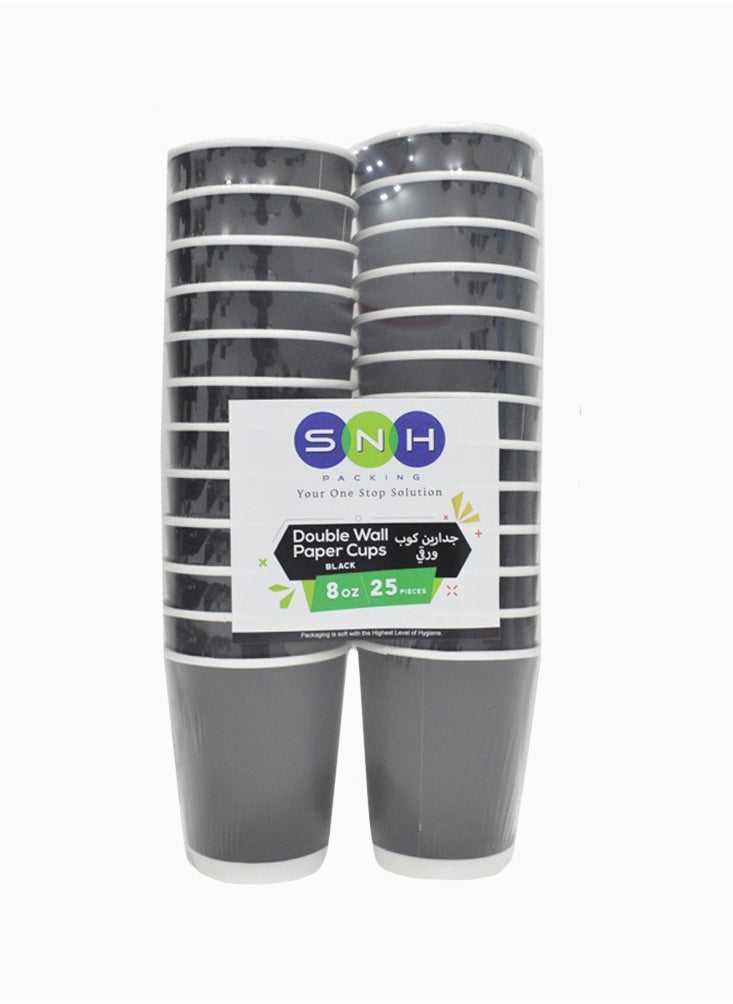SNH Packing - Disposable Double Wall Black Coffee Cups 8 Ounce Coffee Cups To Go 25 pack Paper Coffee Cups and Designs, Recyclable, Hot Coffee Cups. - Image 1