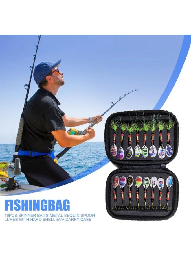 Generic 16Pcs Fishing Lures Spinner Baits Set with Case,  Crankbaits Bass Gear Kit with Treble Fishing Hooks & Tail,  Outdoor Fish Accessories  - Image 4