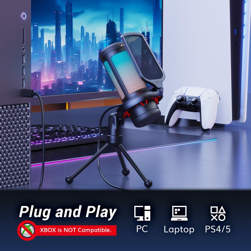 TONOR TONOR Gaming Mic, USB Microphone for PC Computer, Cardioid Condenser Mic with Adjustable RGB Modes & Brightness, Quick Mute, Gain Control, for Streaming, Podcasting, Recording, PS4/5 Desktop Mic TC310  - Image 2