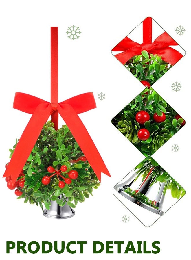 وهاواي 2 Pieces Christmas Mistletoe Hanging Ornaments with Red Berry Green Leaf Artificial Mistletoe Kissing Ball Bow Knots and Bells for Home Christmas Party Decor 5 Inch - Image 3