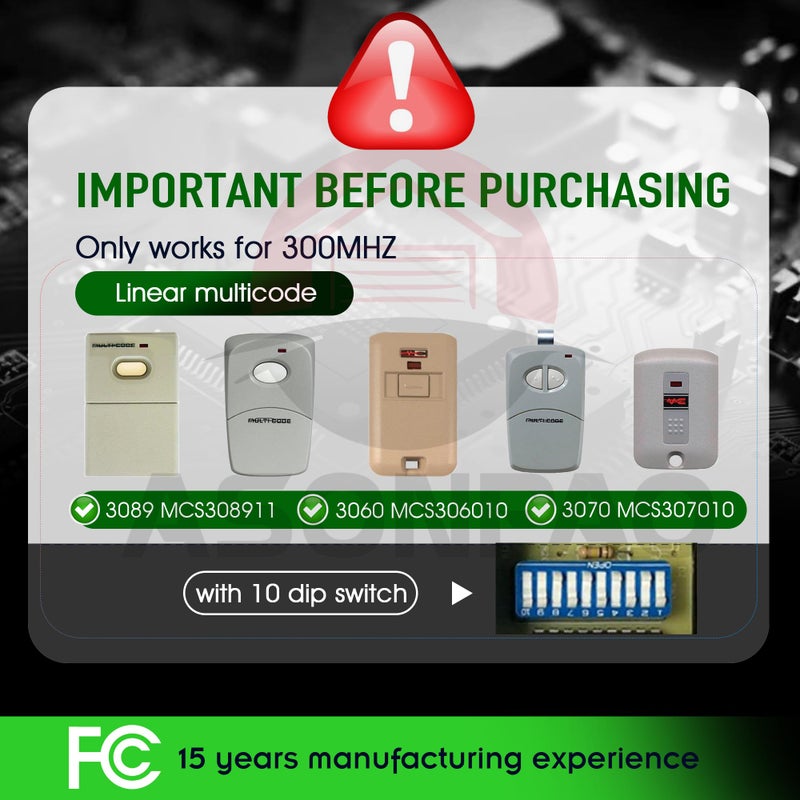 ASONPAO 2 لفتحة بوابة متعددة الأكواد عن بعد 3089 308911 MCS308911 فتحت باب المرآب متعدد الأكواد ضمان 3 سنوات - Image 2