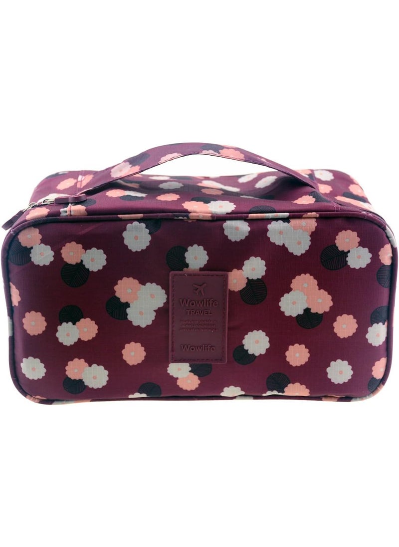 Wowlife - Fashion Portable Multi-Functional Travel Organizer Cosmetic Make-up Bag Luggage Storage Case Bra Underwear Pouch (Flower-Red) - Image 1