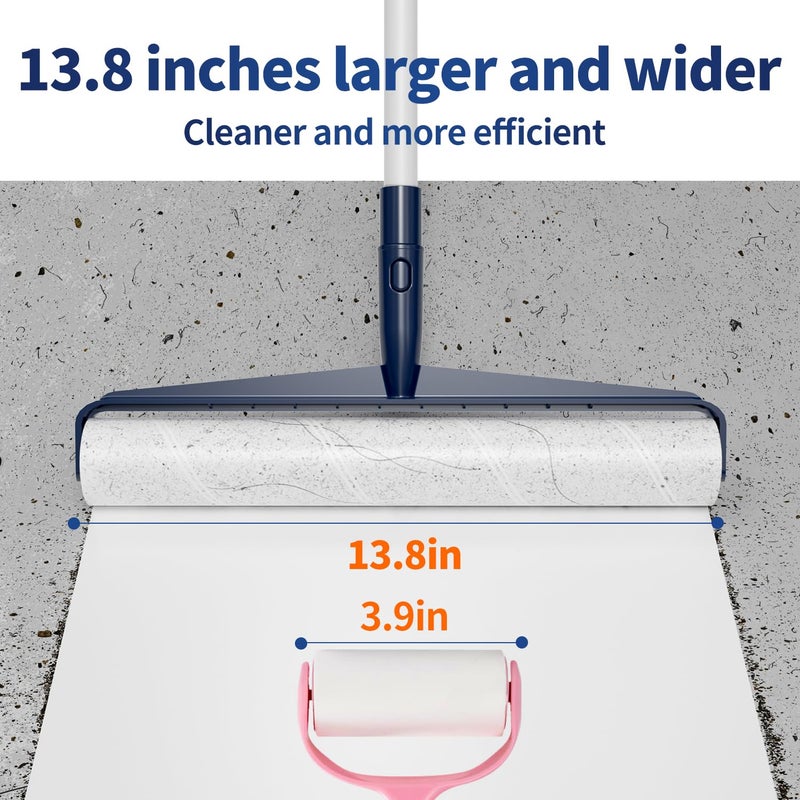 13.8in Large Size Floor Lint Rollers for Pet Hair Extra Sticky 51.2in Long Handle Giant Big Hair Picker Upper from Sticky Mop for Cleaning Dog Cat Hair Animal Fur Removal Roller Couch Bed Sheet Carpet - Image 3