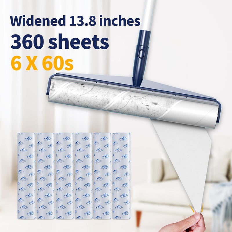 13.8in Large Size Floor Lint Rollers for Pet Hair Extra Sticky 51.2in Long Handle Giant Big Hair Picker Upper from Sticky Mop for Cleaning Dog Cat Hair Animal Fur Removal Roller Couch Bed Sheet Carpet - Image 2