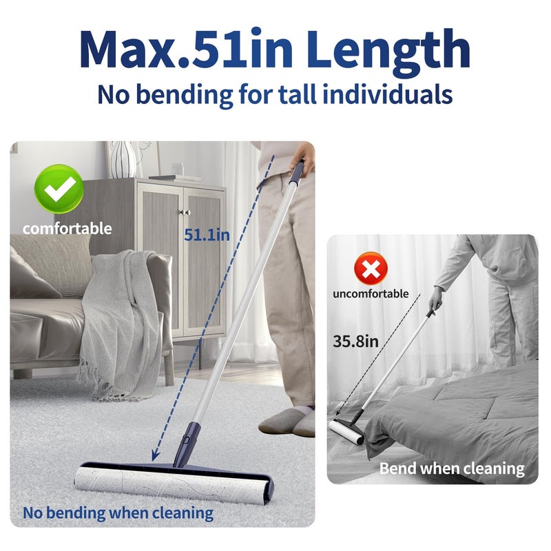 13.8in Large Size Floor Lint Rollers for Pet Hair Extra Sticky 51.2in Long Handle Giant Big Hair Picker Upper from Sticky Mop for Cleaning Dog Cat Hair Animal Fur Removal Roller Couch Bed Sheet Carpet - Image 5