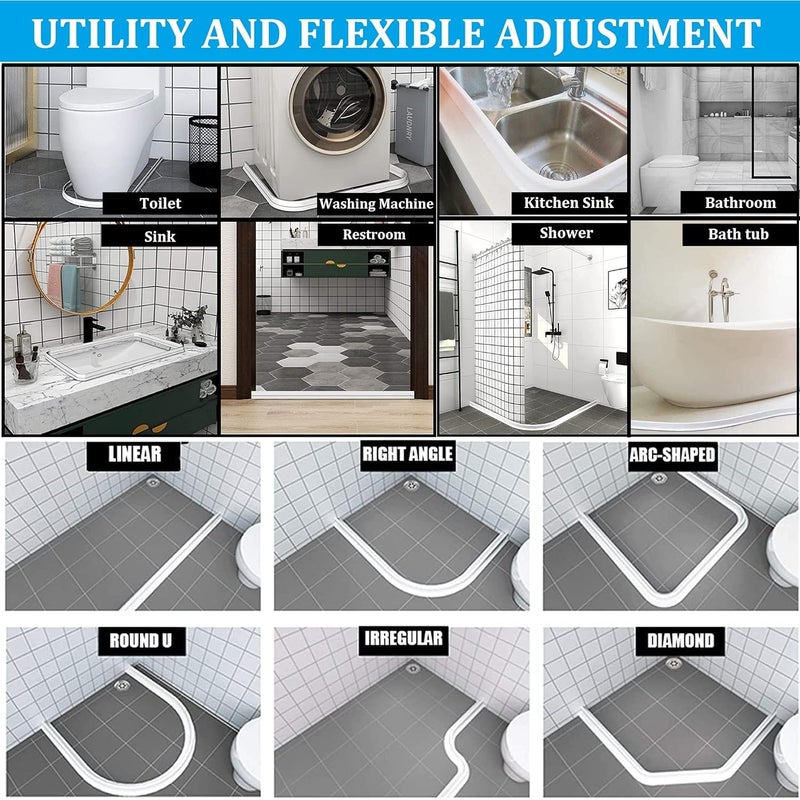 Roxbury 2 Meter Water Stopper for Bathroom Kitchen Slab Corner Threshold Water Dam Barrier Silicone Strip for Shower Floor Tiles Glue Included White 45cm Height - Image 5