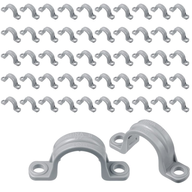 Demissle PVC Conduit Clamp 2 Hole Straps Heavy Duty Grey Plastic Conduit Strap U Clip Mounting Bracket for Cables50 Pcs12 Inch