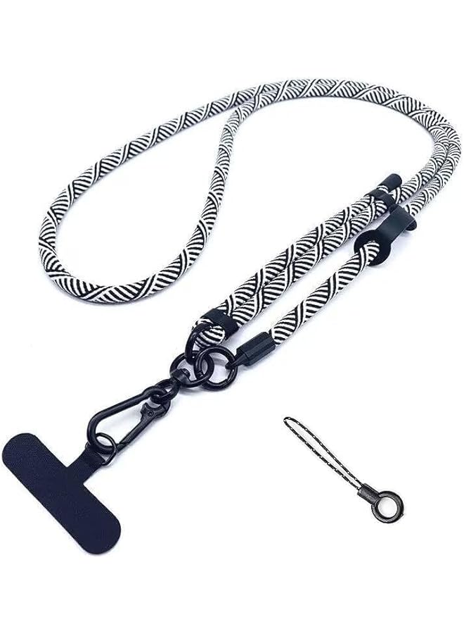 Green Tiger Adjustable Phone Lanyard Universal Mobile Phone Strap with Tether Tab Crossbody Cell Phone Strap for Neck with Additional Hook for Airpods Cover, Keychain, Wallet, Black/White, 75-150cm - Image 1
