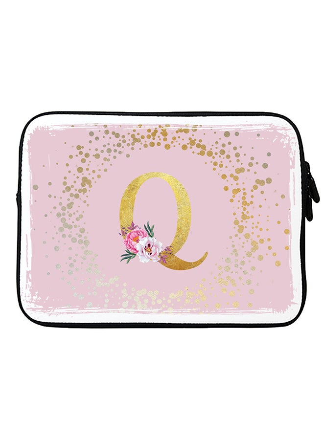 Stylizedd Laptop Sleeve Bag for Macbook 13, 14, 15, 16 inch- Custom Monogram Initial Letter Floral Pattern Alphabet - Q  (Pink) - Image 1
