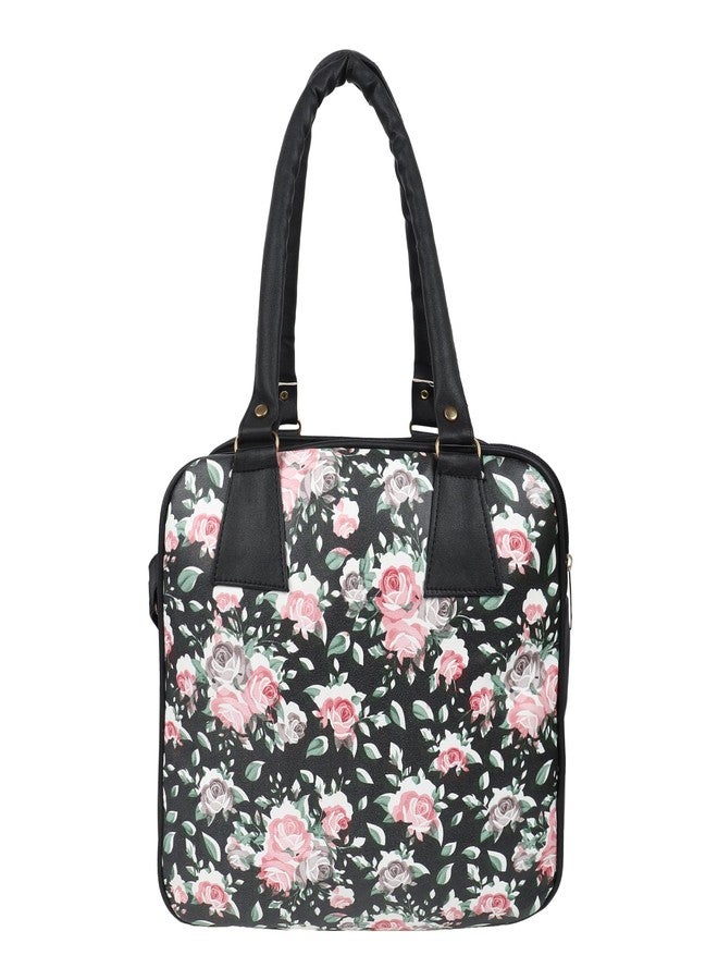 Nexeura Trendy Women’s Floral Tote Handbag - Designer Shoulder Bag, Crossbody Purse with Adjustable Strap, Lightweight PU Leather Office Bag, Spacious Satchel for Ladies, School, College (BLACK) - Image 4