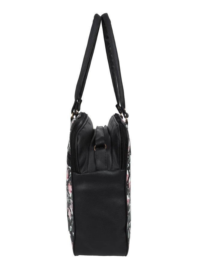 Nexeura Trendy Women’s Floral Tote Handbag - Designer Shoulder Bag, Crossbody Purse with Adjustable Strap, Lightweight PU Leather Office Bag, Spacious Satchel for Ladies, School, College (BLACK) - Image 3