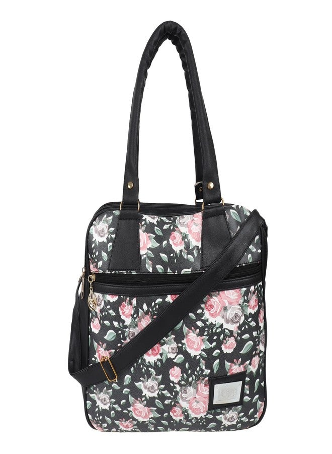 Nexeura Trendy Women’s Floral Tote Handbag - Designer Shoulder Bag, Crossbody Purse with Adjustable Strap, Lightweight PU Leather Office Bag, Spacious Satchel for Ladies, School, College (BLACK) - Image 1