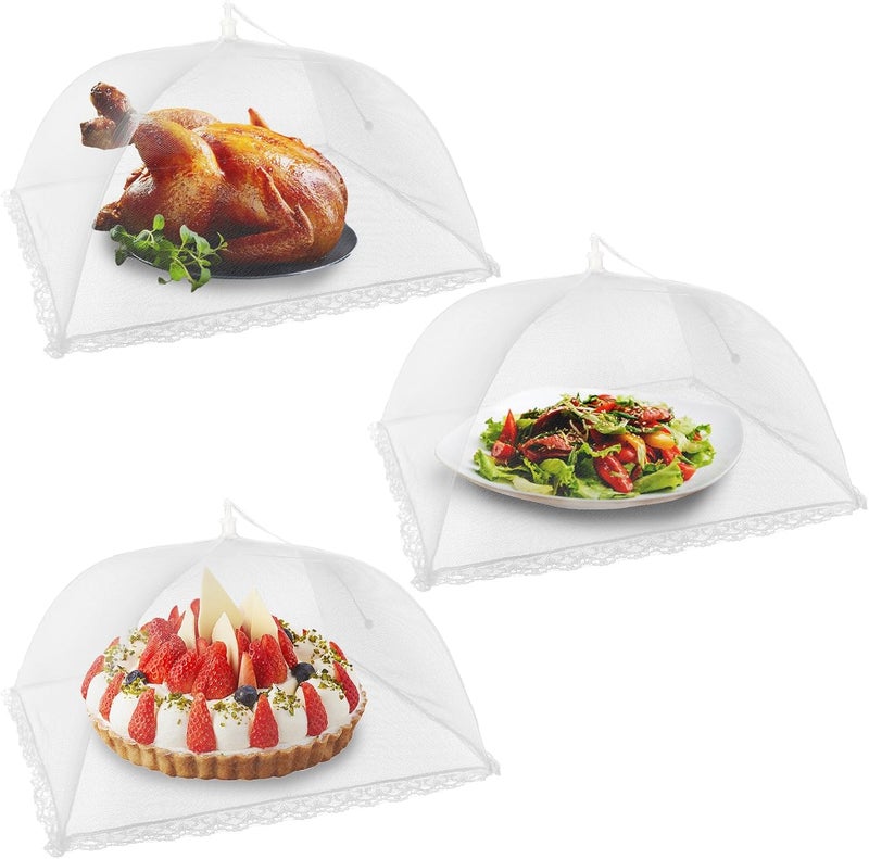 NEPAK 3 أغطية طعام كبيرة وطويلة، 17"x17" أغطية طعام للخارج، أغطية طعام شبكية قابلة للطي للخارج، خيام شبكية، حفلات، نزهات، شواء، قابلة لإعادة الاستخدام وقابلة للطي - Image 1