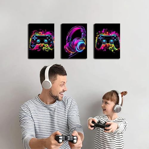 BGFCE Game Room Decor Set of 3, Neon Gaming Video Game Room Wall Art, Gaming Canvas Paintings Posters Prints for Teen Boys Room Children Teen Wall Decor Framed 12x16 in - Image 4