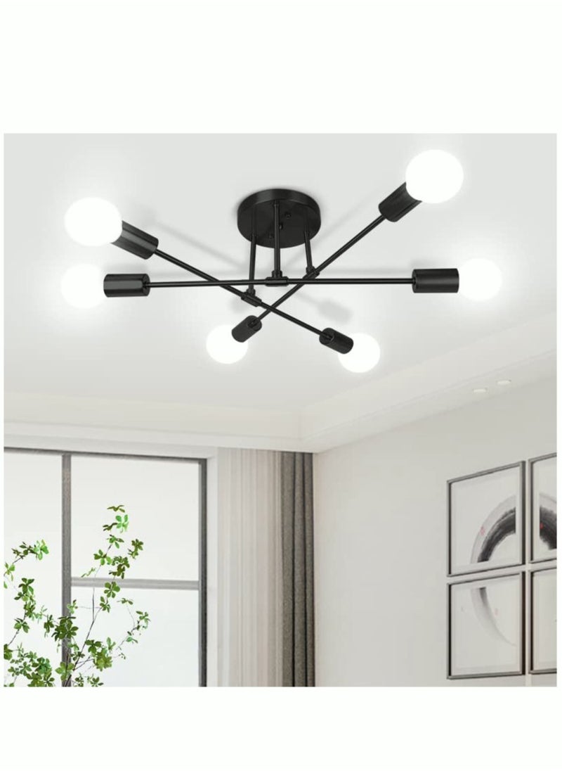 MIXDE - Modern Sputnik Chandelier Ceiling Light Fixture with 6 Lights Black Mid Century Semi Flush Mount Ceiling Lights Fixture for Bedroom Dining Room Living Room Kitchen, Bulbs Not Included - Image 1