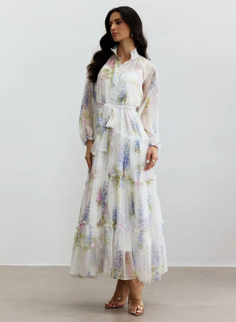 سنفير Angelica Floral Print Tiered Ruffle Maxi Dress