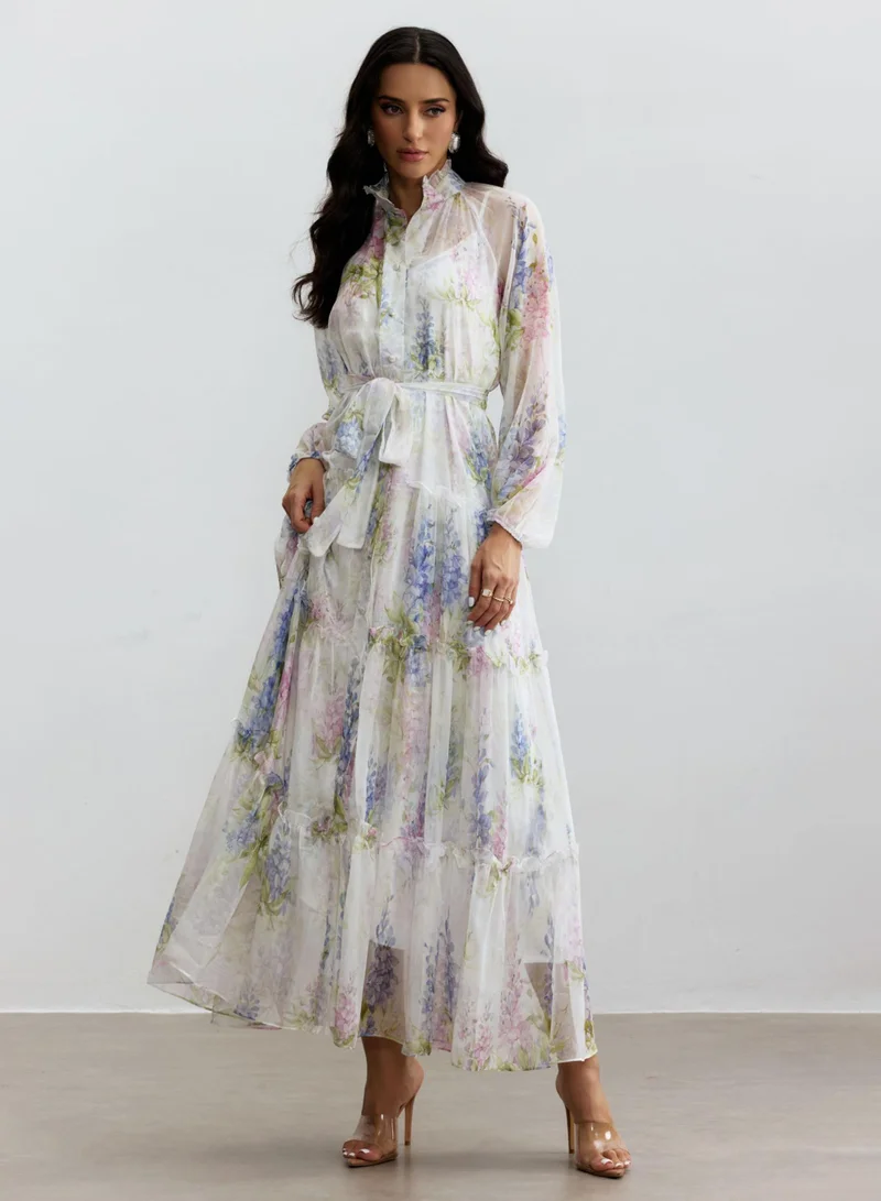 سنفير Angelica Floral Print Tiered Ruffle Maxi Dress