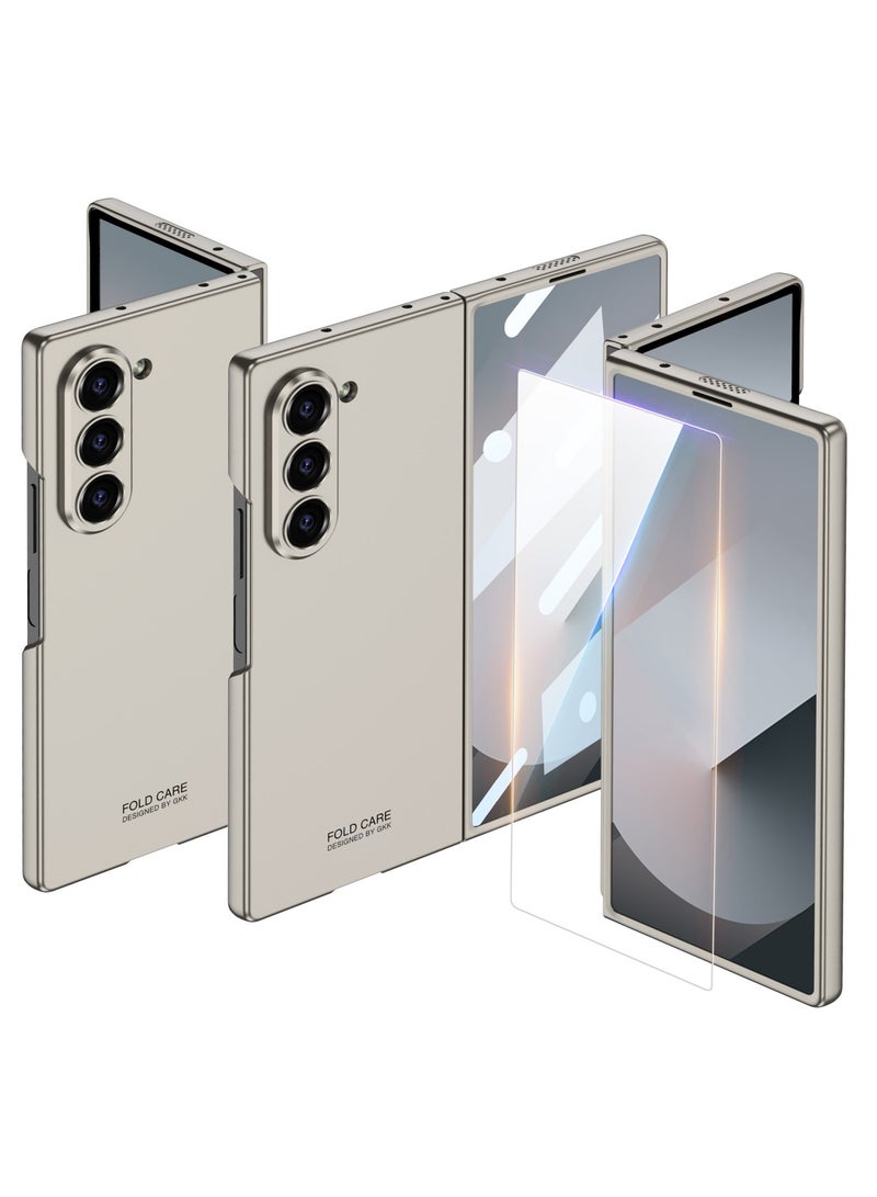 LEEKA Samsung Galaxy Z Fold 6 Ultra Thin Fine Hole Design Case with Tempered Glass Screen Protector, Anti-Scratch PC Shell, and Slim Fit for Easy Grip - Silver - Image 1