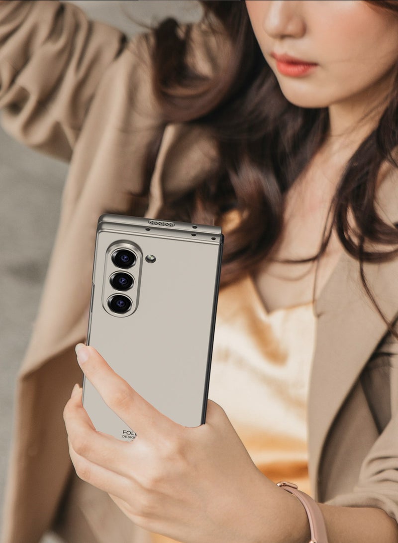 LEEKA Samsung Galaxy Z Fold 6 Ultra Thin Fine Hole Design Case with Tempered Glass Screen Protector, Anti-Scratch PC Shell, and Slim Fit for Easy Grip - Silver - Image 2