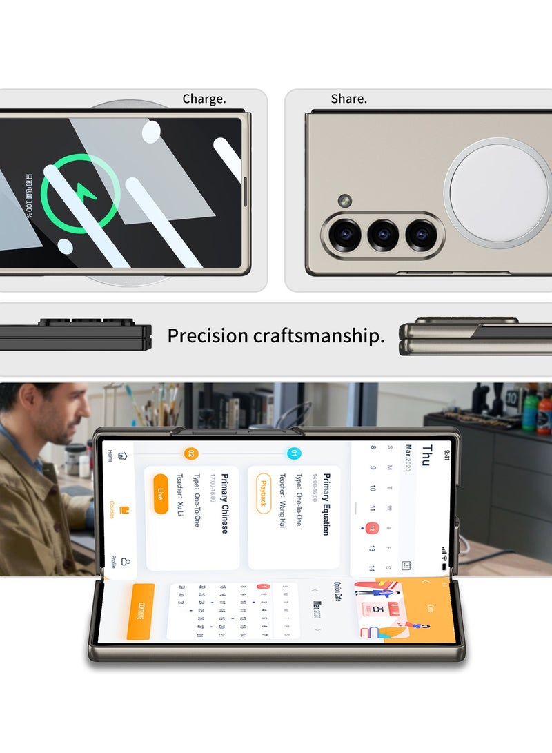 LEEKA Samsung Galaxy Z Fold 6 Ultra Thin Fine Hole Design Case with Tempered Glass Screen Protector, Anti-Scratch PC Shell, and Slim Fit for Easy Grip - Silver - Image 3