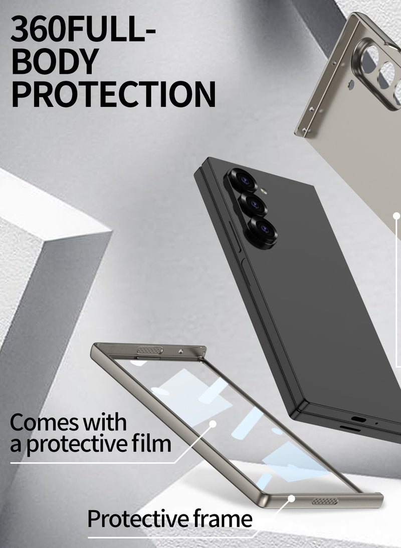 LEEKA Samsung Galaxy Z Fold 6 Ultra Thin Fine Hole Design Case with Tempered Glass Screen Protector, Anti-Scratch PC Shell, and Slim Fit for Easy Grip - Silver - Image 4