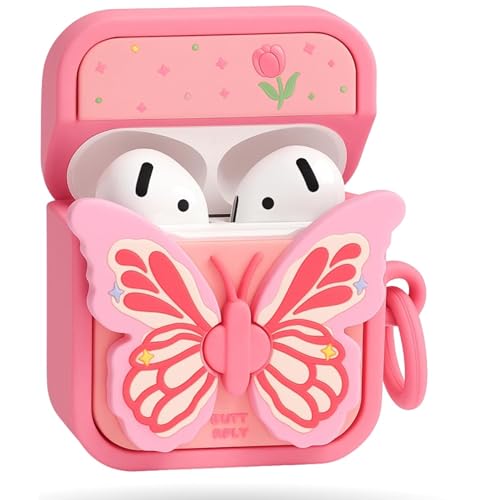 Emoh Roced Compatible with AirPods 4 Cover 2024, Case Cover for AirPods 4th Generation Case for Apple Airpods 4 2024 with Keychain for Women Girls (Butterfly Kitty, Airpod 4th Generation Case) - Image 1